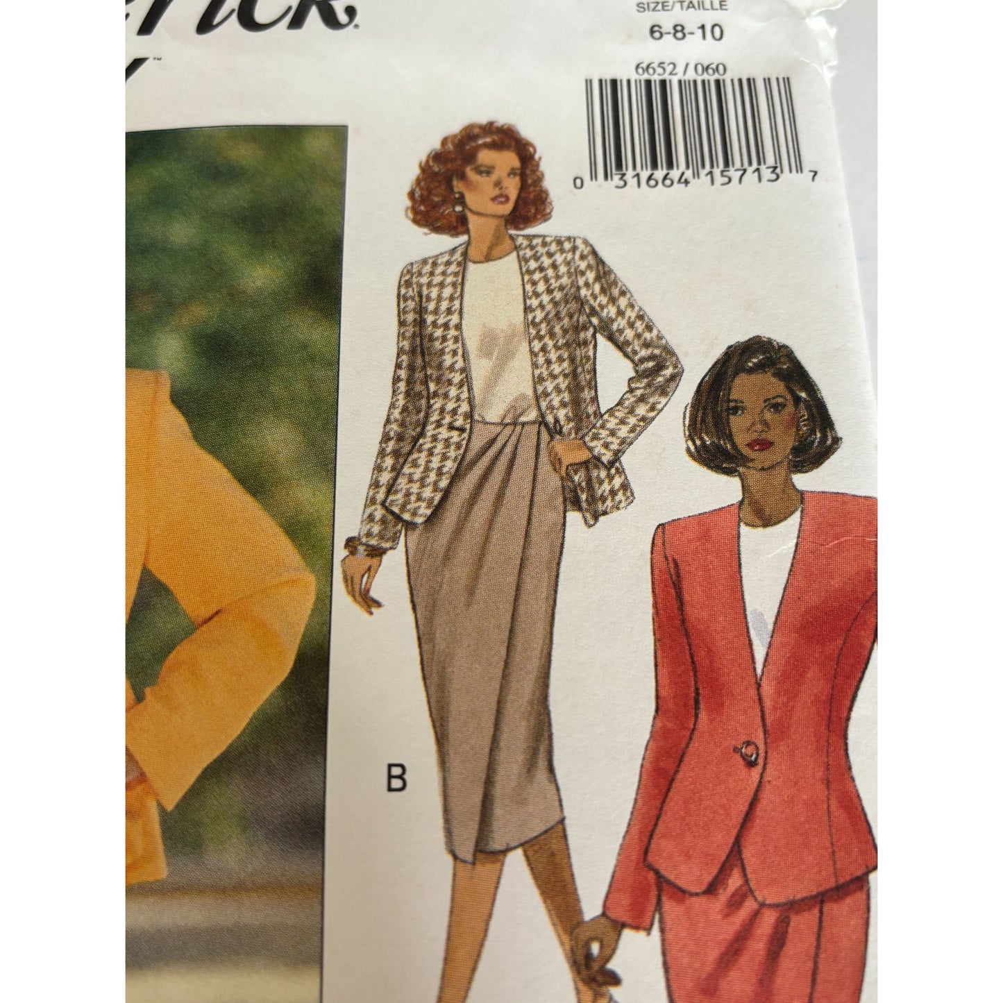Butterick Sewing Pattern 6652 90s Power Suit Jacket Skirt Set Easy 6 8 10 Uncut