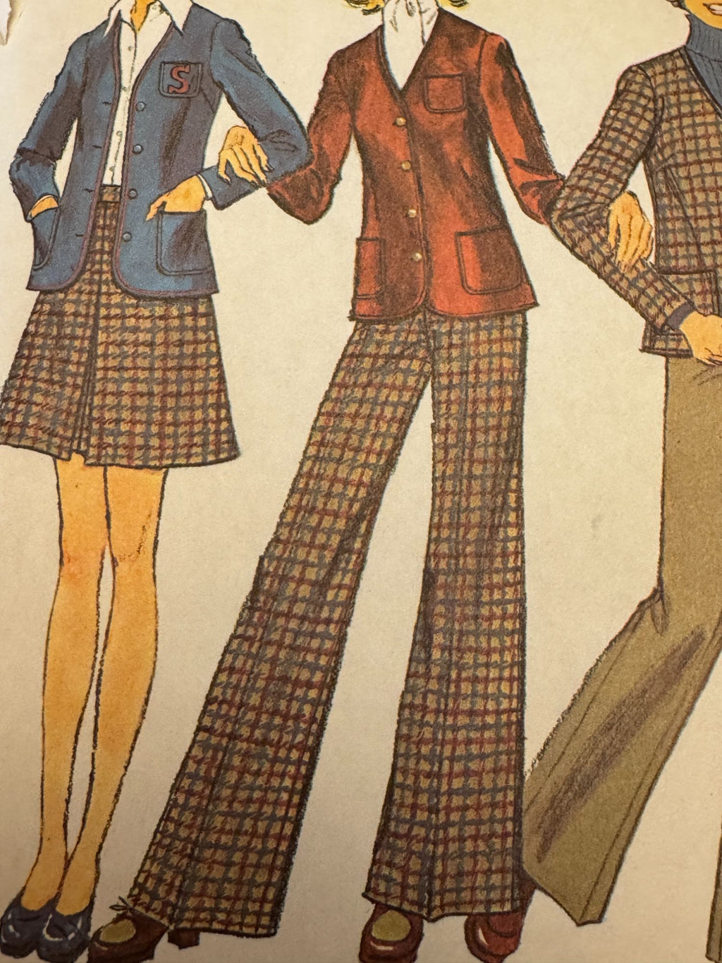 Simplicity Sewing Pattern 6619 Vintage 1970s Juniors Teen Outfit Skirt Preppy UC
