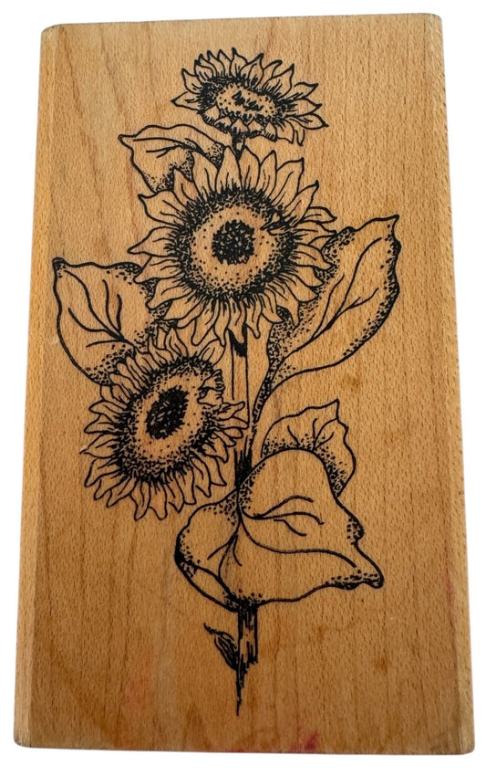 Embossing Arts Wood Rubber Stamp Sunflower Vertical Flowers Summer Nature Garden