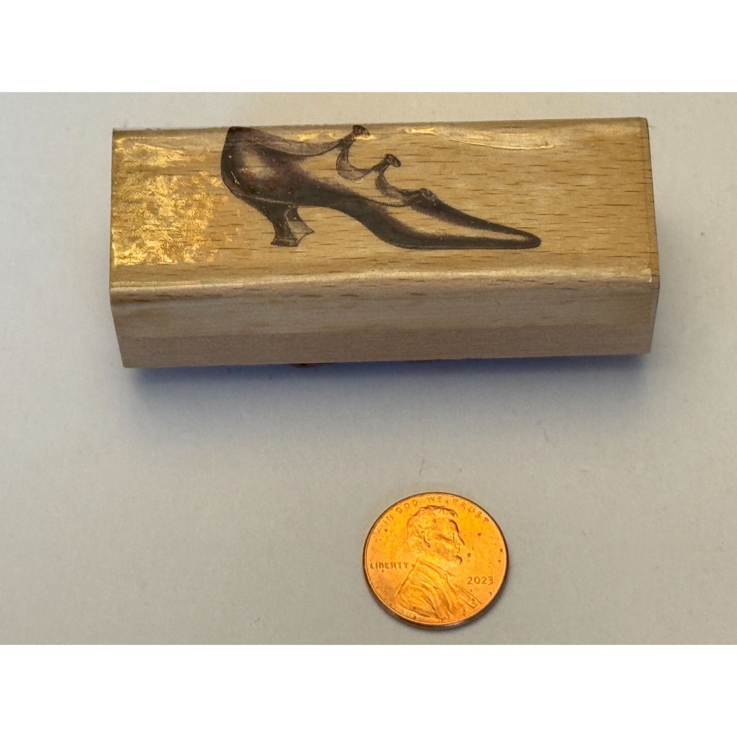 Victorian Dress Shoe Rubber Stamp Fashion Pointed Toe Card Making Wood Mounted