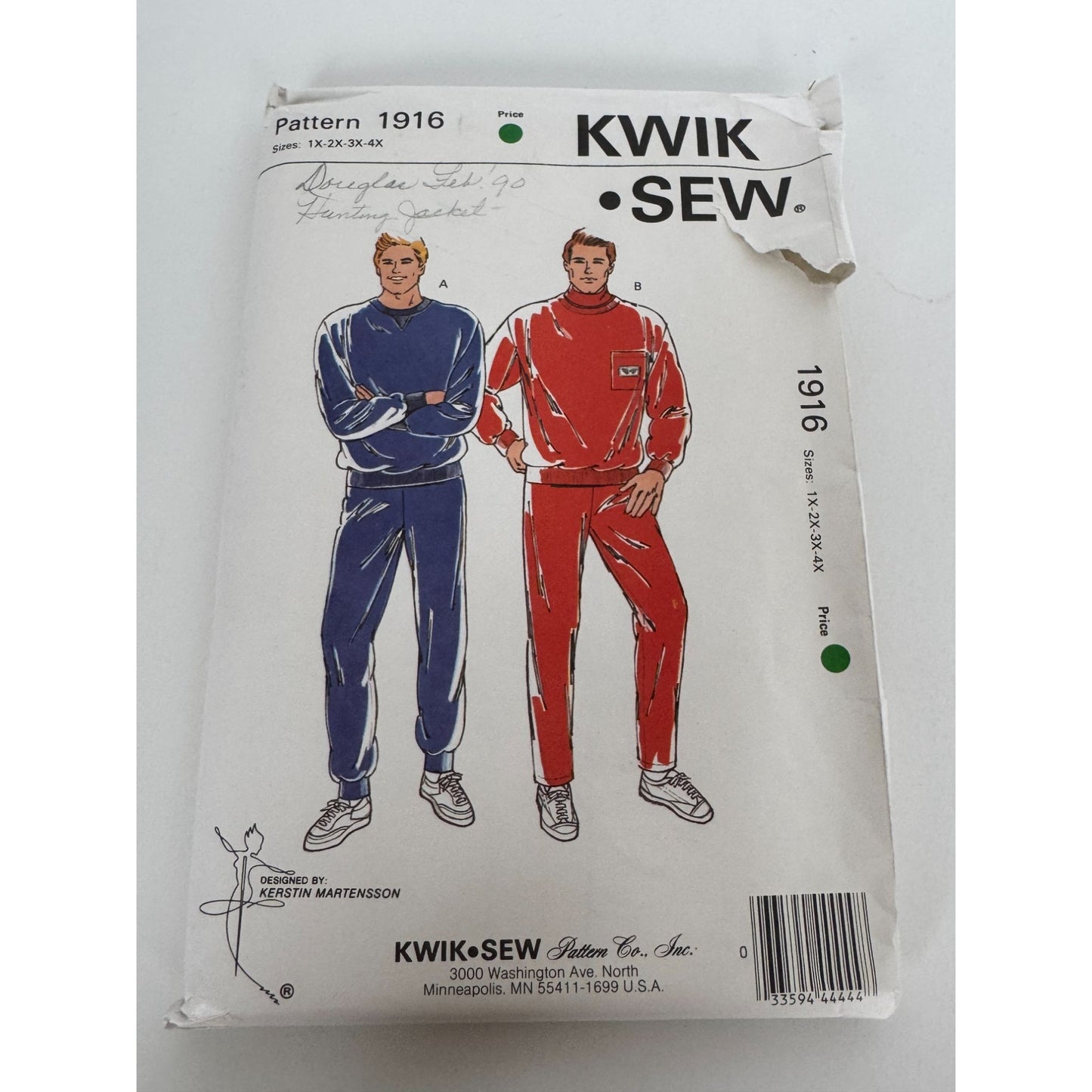 Kwik Sew Sewing Pattern 1916 Mens Sweatsuit Jogging Suits Athletic Shirt 1X-4X