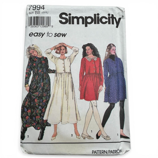Uncut Simplicity Romantic Dress Sewing Pattern 7994 90s Grunge Vintage L XL 18-24