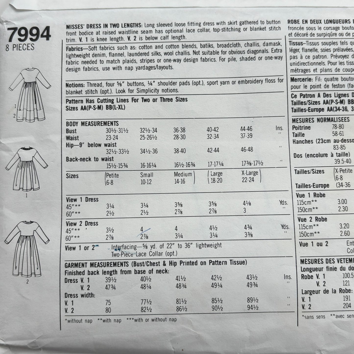 Uncut Simplicity Romantic Dress Sewing Pattern 7994 90s Grunge Vintage L XL 18-24