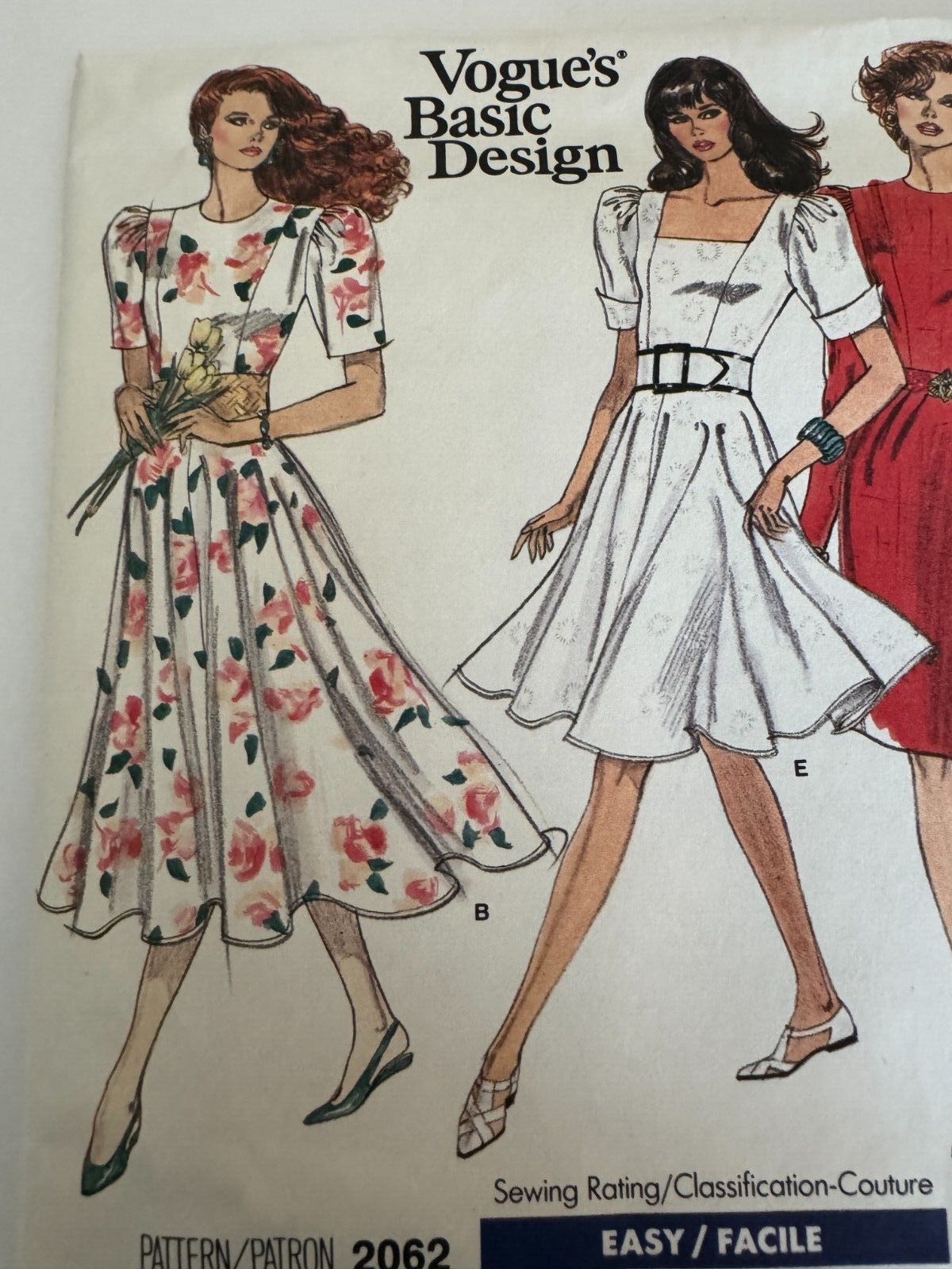 Vogue Sewing Pattern 2062 80s Fit Flare Dress Puff Sleeve Party Vintage 14-18 Uncut