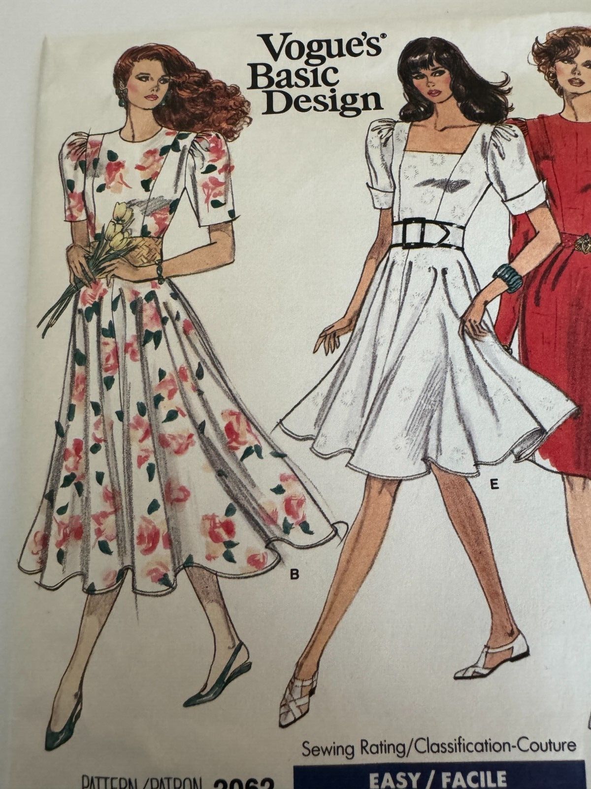 Vogue Sewing Pattern 2062 80s Fit Flare Dress Puff Sleeve Party Vintage 14-18 Uncut