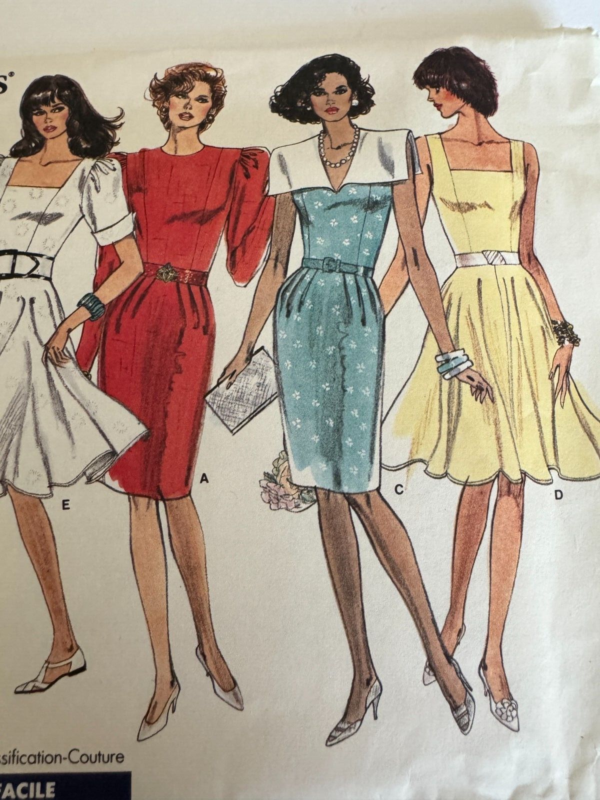 Vogue Sewing Pattern 2062 80s Fit Flare Dress Puff Sleeve Party Vintage 14-18 Uncut