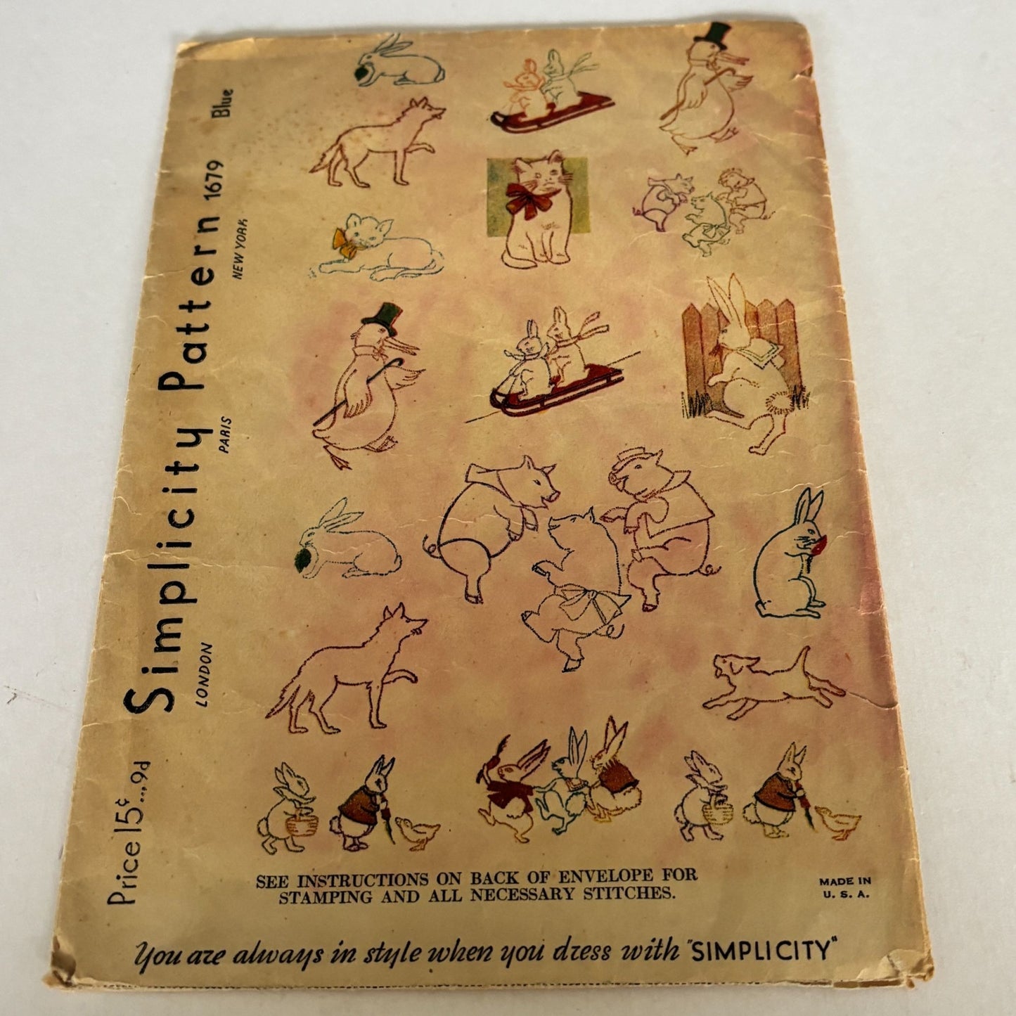 Simplicity Pattern 1679 Vintage Embroidery Animal Motifs Transfer Rabbit Duck Fox