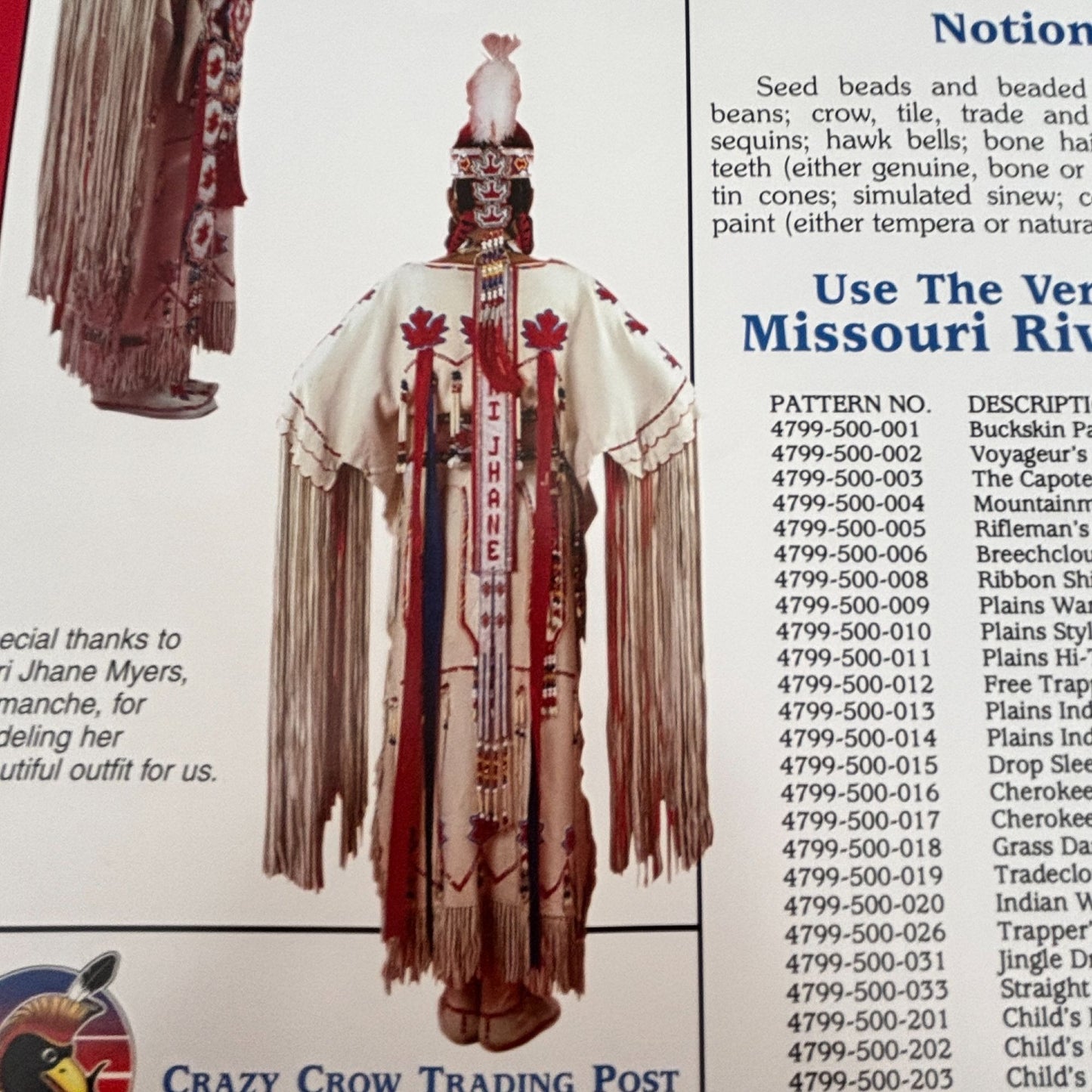 Missouri River Sewing Pattern Plains Indian Buckskin Dress Native Regalia Costume 6-20 Uncut