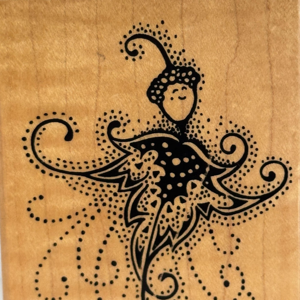 Stampendous Rubber Stamp Fall Sprite Acorn Flourish Swirls Elegant Fairy Card Making