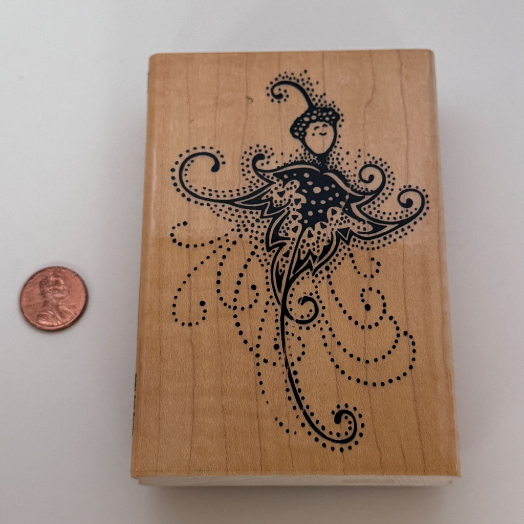 Stampendous Rubber Stamp Fall Sprite Acorn Flourish Swirls Elegant Fairy Card Making