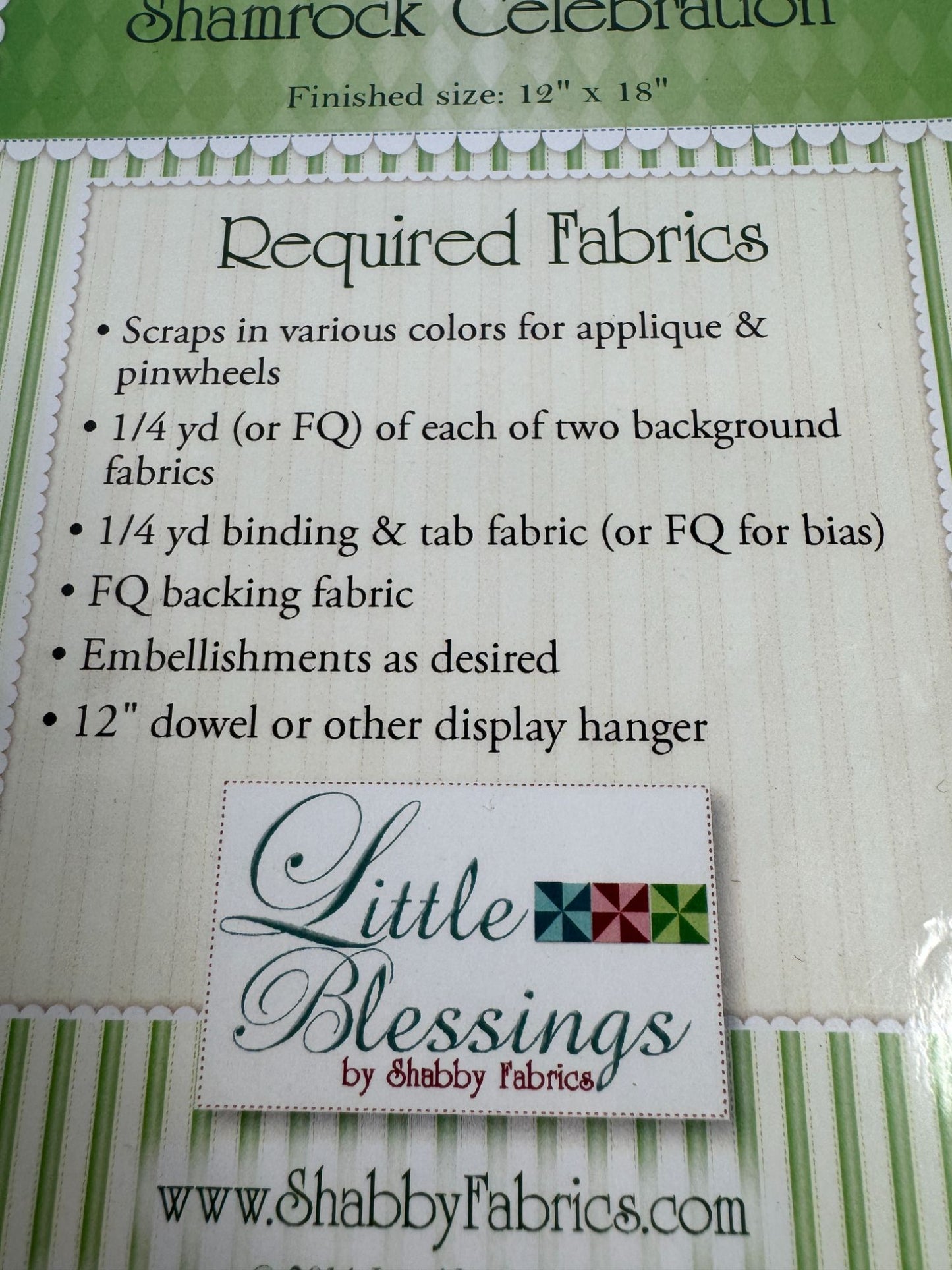 Shabby Fabrics Quilt Pattern Shamrock Leprechaun Hat St Patricks Day Irish Wall Hanging
