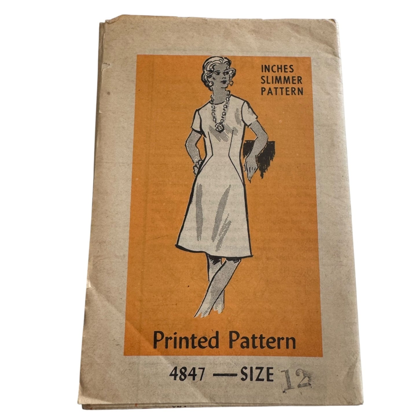 Anne Adams Printed Sewing Pattern 4847 Dress Size 12 Inches Slimmer Vintage 70s