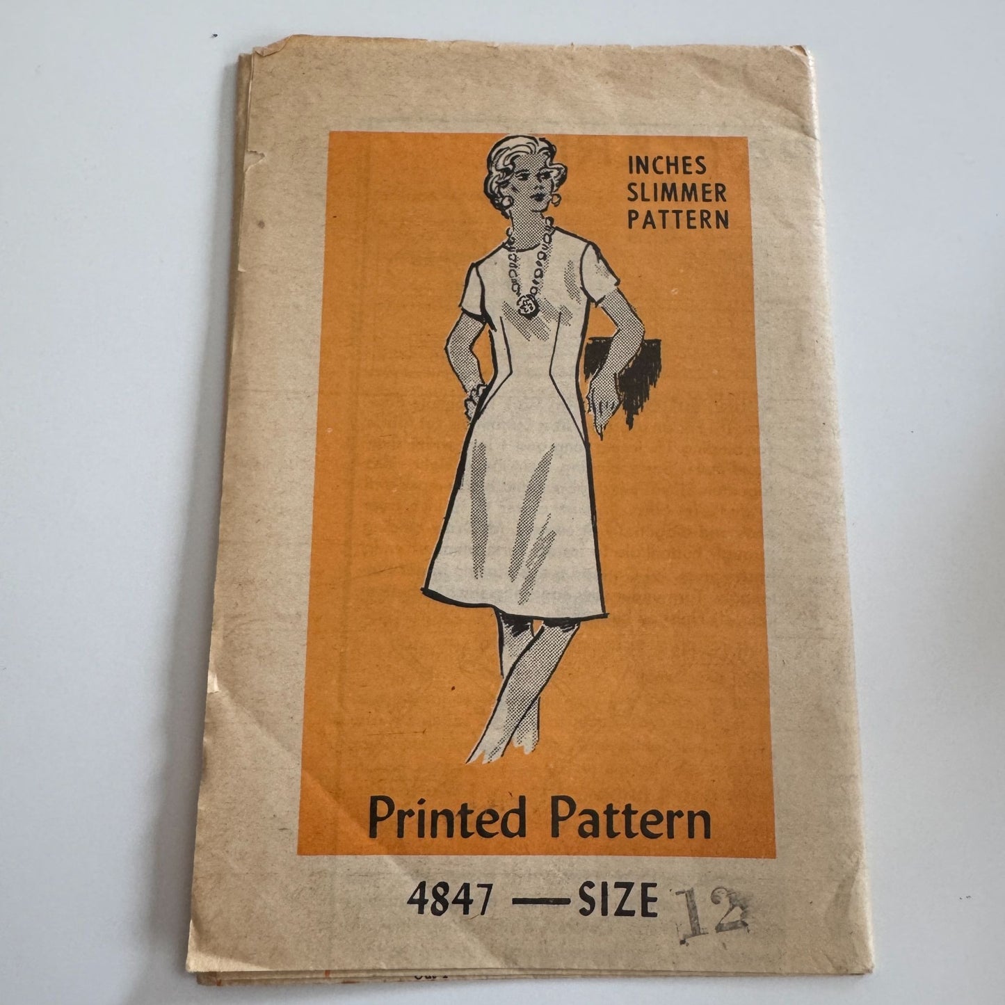 Anne Adams Printed Sewing Pattern 4847 Dress Size 12 Inches Slimmer Vintage 70s