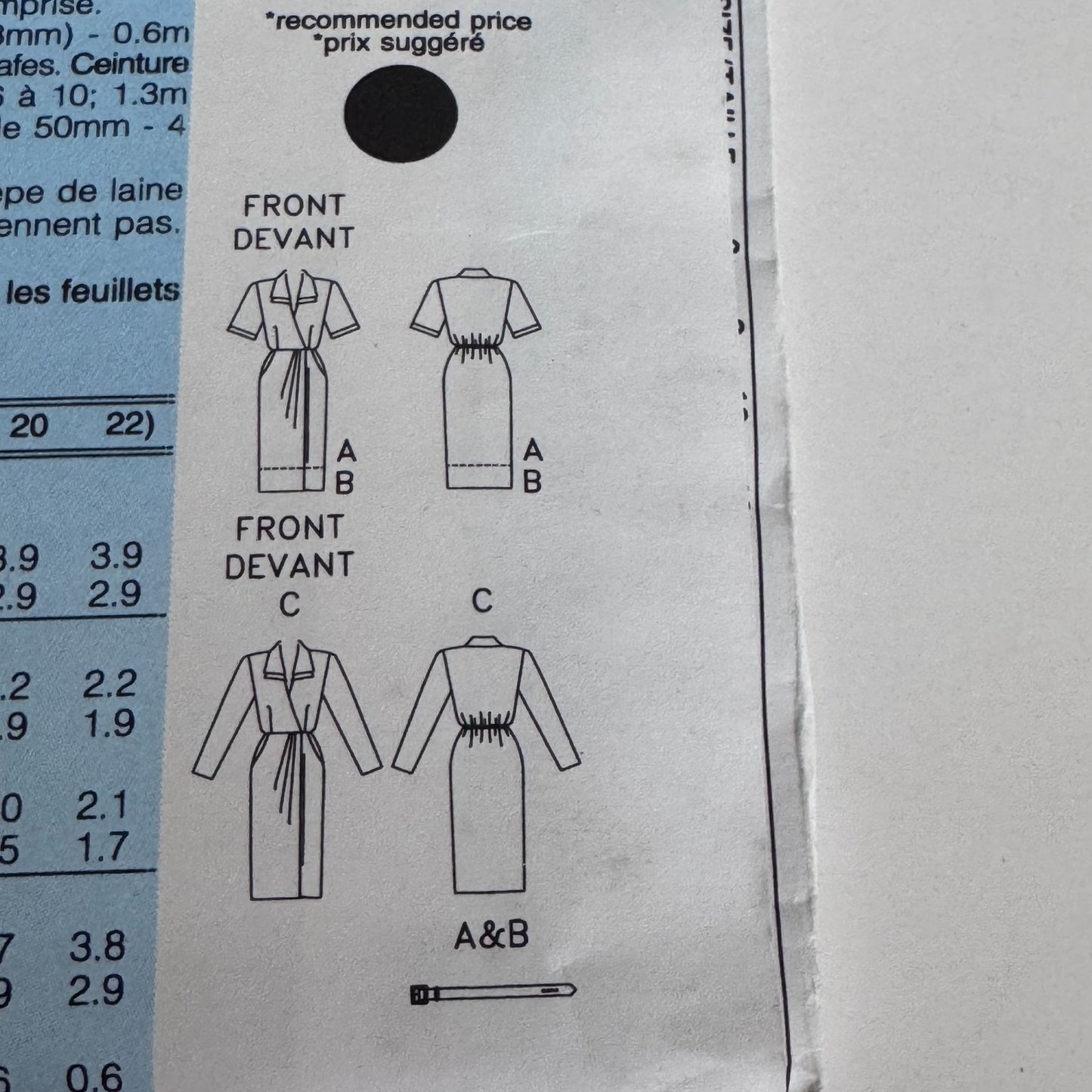 Butterick Sewing Pattern 6831 Leslie Fay 1990s Misses Mock Wrap Dress 12-16 Uncut