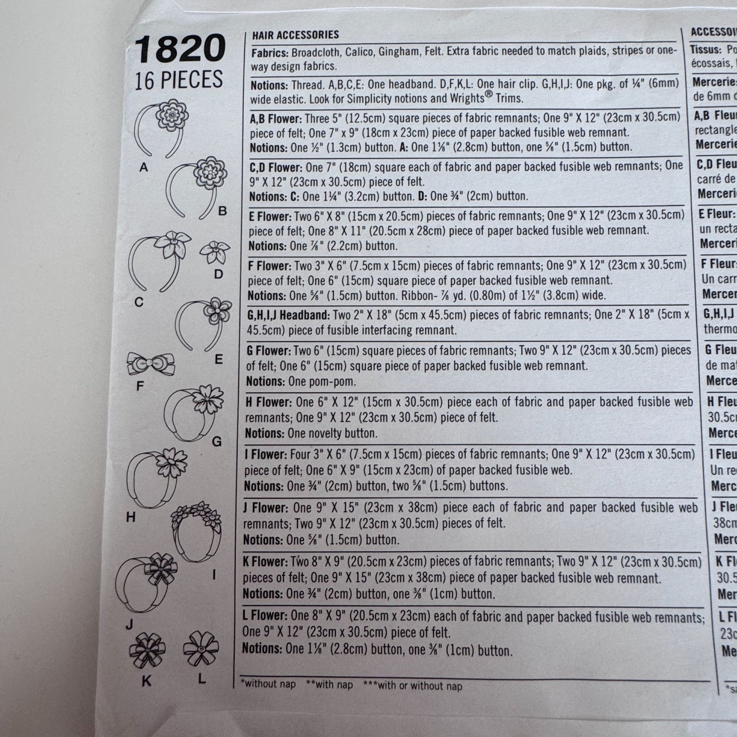 Simplicity Sewing Pattern 1820 Little Girls Flower Headbands Hair Accessories Fabric Bows Uncut