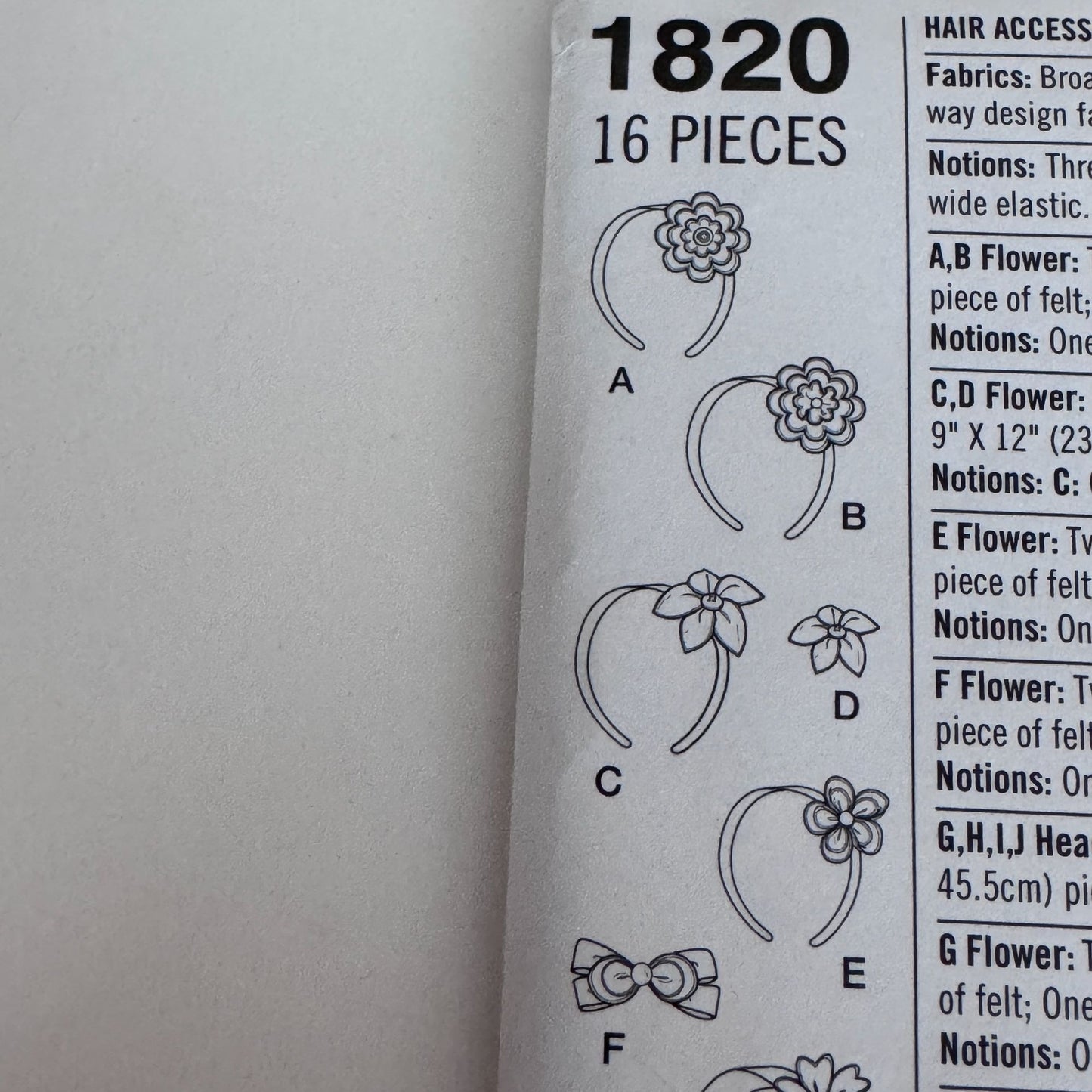 Simplicity Sewing Pattern 1820 Little Girls Flower Headbands Hair Accessories Fabric Bows Uncut