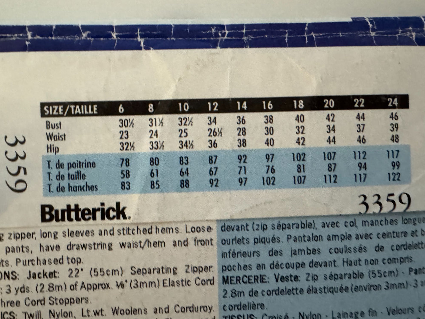 See & Sew Butterick Sewing Pattern 3359 Jogger Pants Cord Stoppers Ankle 6 8 10