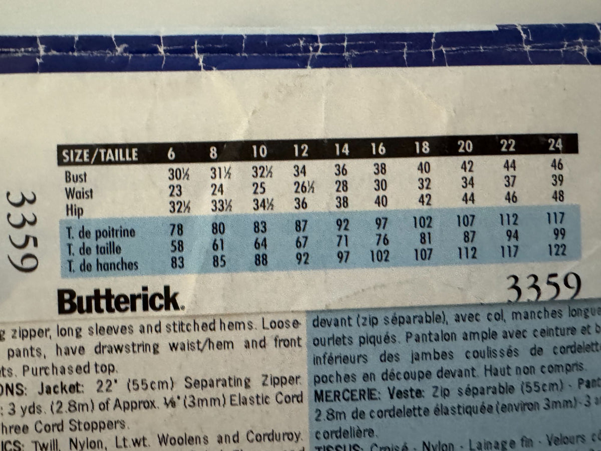 See & Sew Butterick Sewing Pattern 3359 Jogger Pants Cord Stoppers Ankle 6 8 10