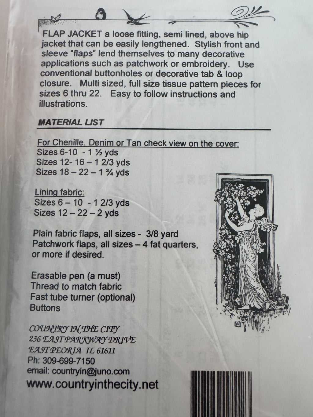 Country In The City Sewing Pattern Flap Jacket Embroidery Patchwork 6-22 Uncut