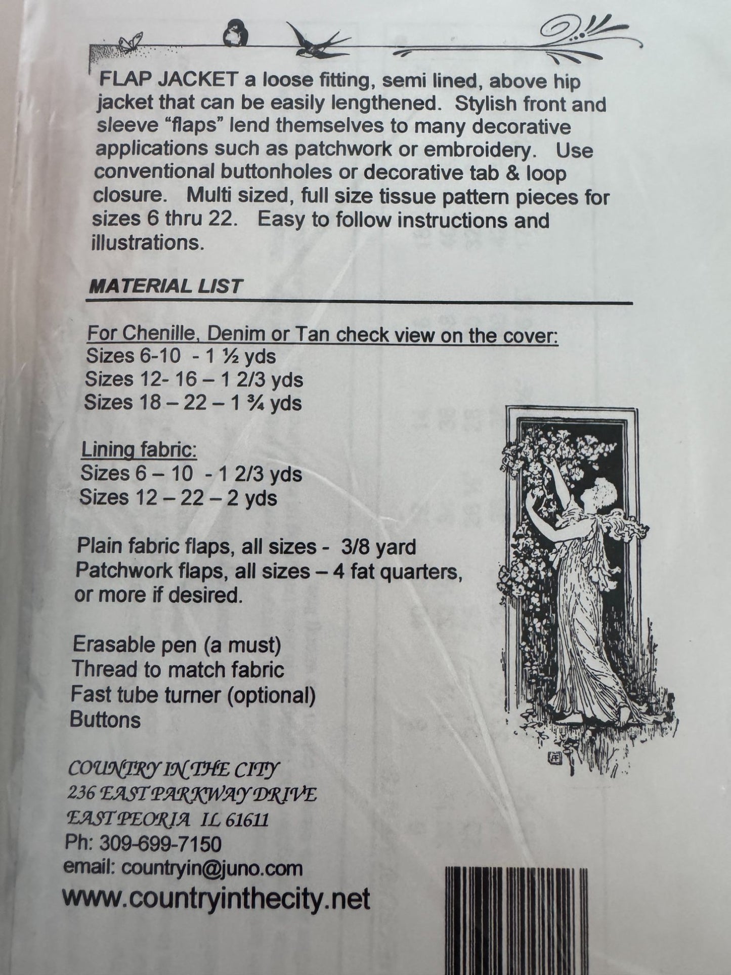 Country In The City Sewing Pattern Flap Jacket Embroidery Patchwork 6-22 Uncut