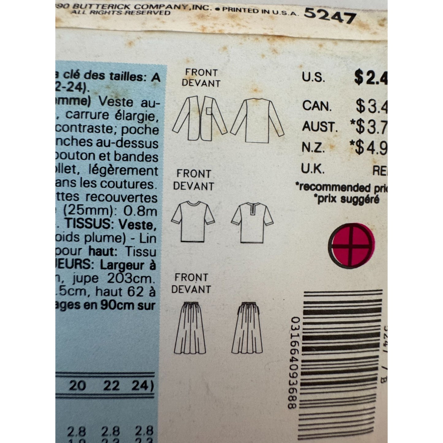 Vintage 90s Power Suit Sewing Pattern Butterick 5247 Oversized Blazer Skirt Set 16-24 Uncut