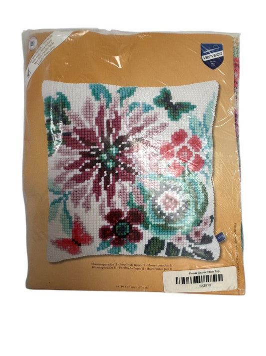 Vervaco Needlepoint Flower Paradise II Pillow Top 16 Inch Hand Painted Canvas