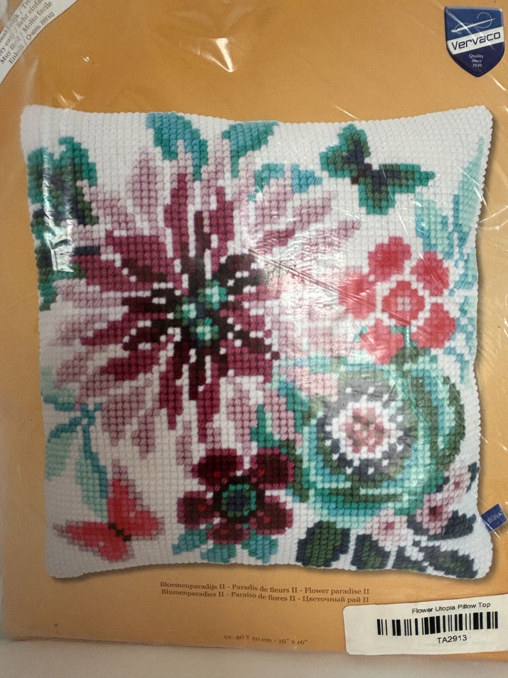 Vervaco Needlepoint Flower Paradise II Pillow Top 16 Inch Hand Painted Canvas