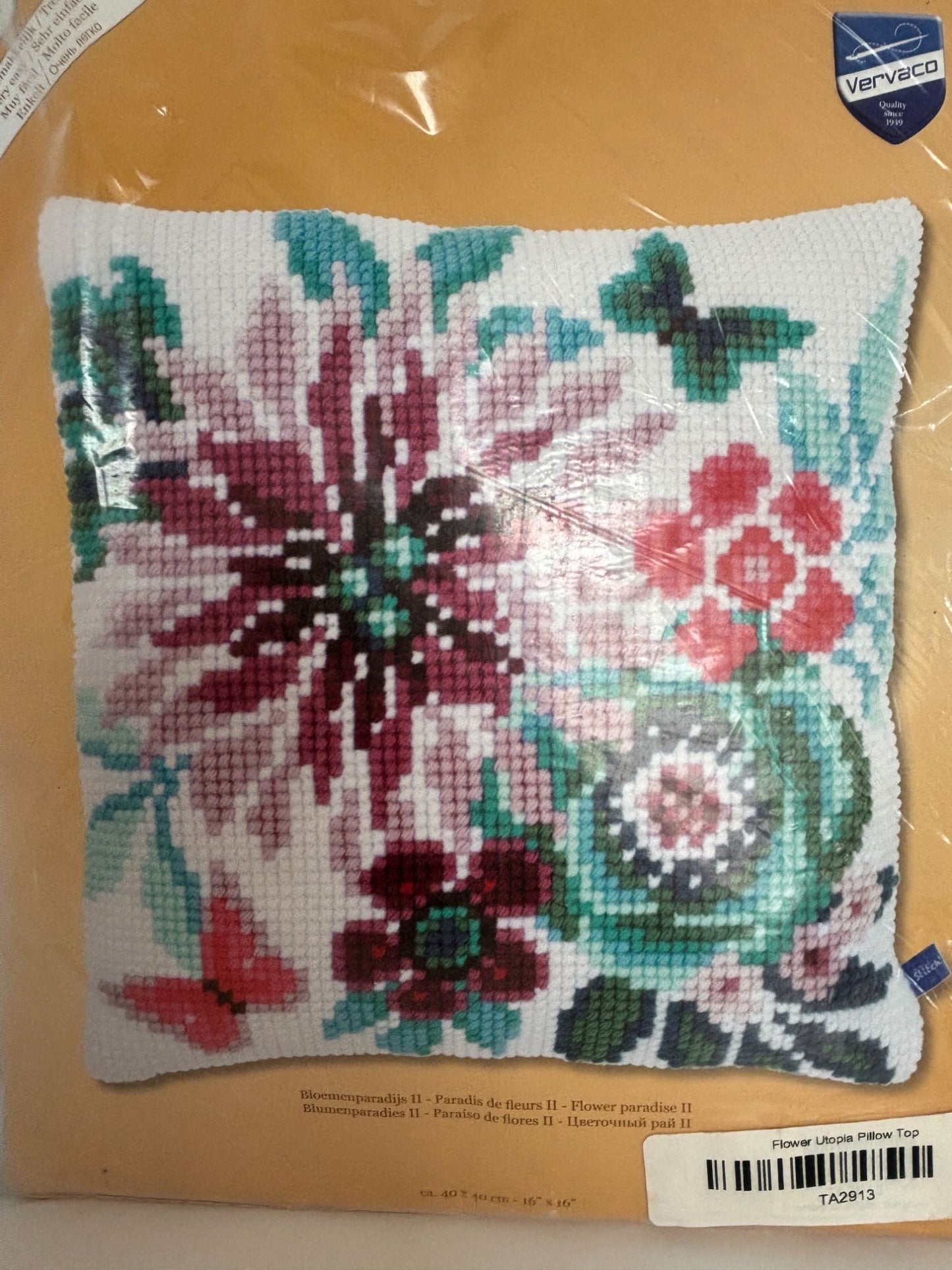 Vervaco Needlepoint Flower Paradise II Pillow Top 16 Inch Hand Painted Canvas