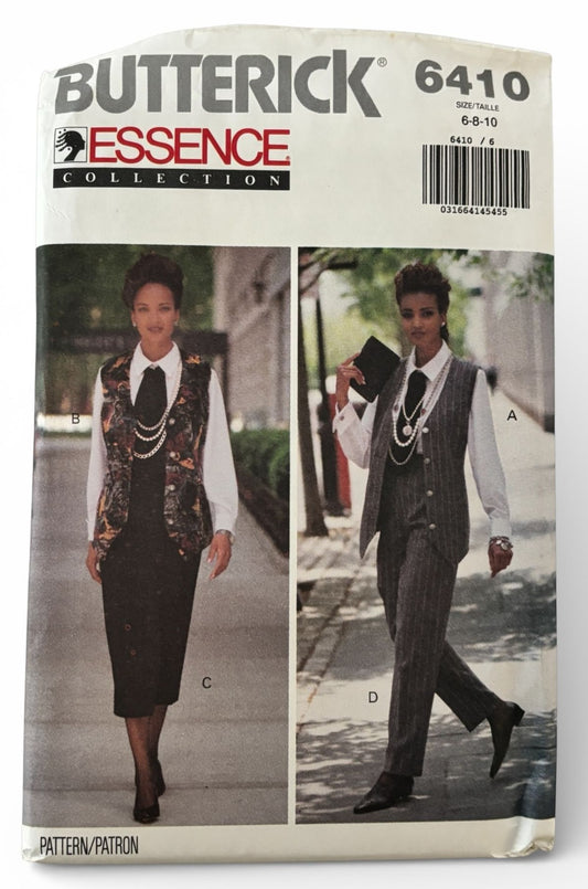 Butterick Sewing Pattern 6410: Misses' Shirt, Ascot, Vest, Skirt with Front Vent and Pants