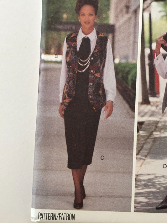 Butterick Sewing Pattern 6410: Misses' Shirt, Ascot, Vest, Skirt with Front Vent and Pants