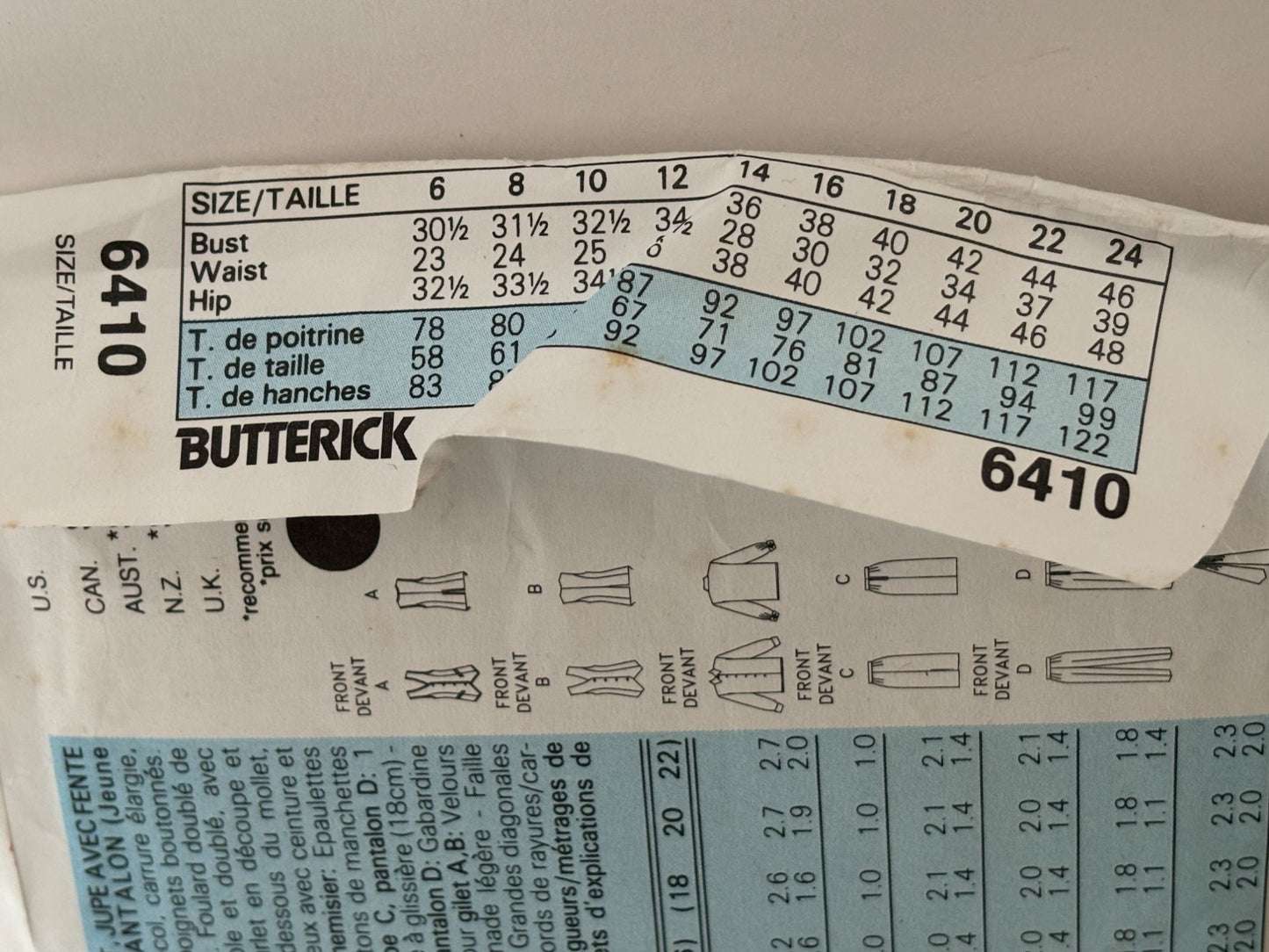 Butterick Sewing Pattern 6410: Misses' Shirt, Ascot, Vest, Skirt with Front Vent and Pants