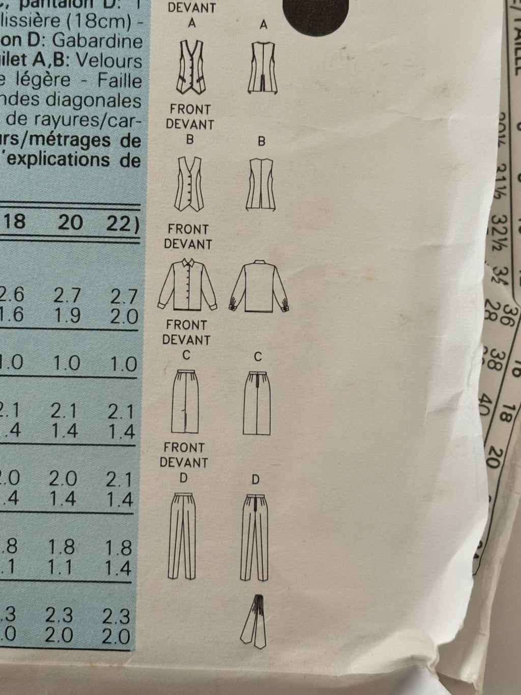 Butterick Sewing Pattern 6410: Misses' Shirt, Ascot, Vest, Skirt with Front Vent and Pants