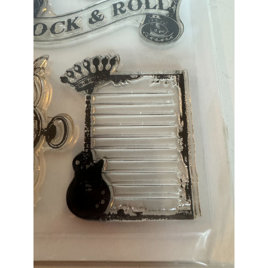 Hampton Art Photopolymer Clear Stamps Rock Star Steampunk Guitar Clock Feathers