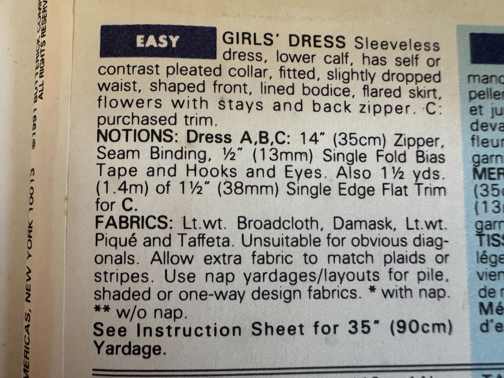 Butterick Sewing Pattern 5340 Girls Dress Spring Easter Party Easy 12 14 90s UC
