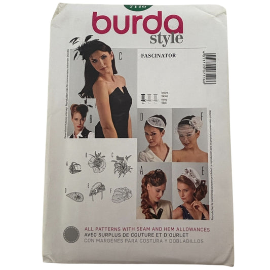 Burda Sewing Pattern 7116 Style Fascinator Hat Formal Wedding Womens