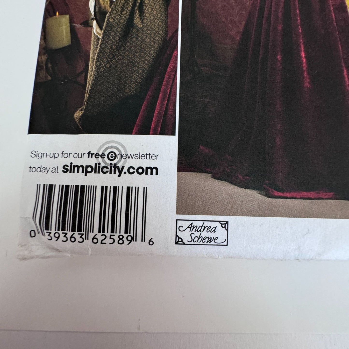 Simplicity Sewing Pattern 2589 Tudor Costume Gown Renaissance Faire Dress 14-22 Andrea Schewe Uncut