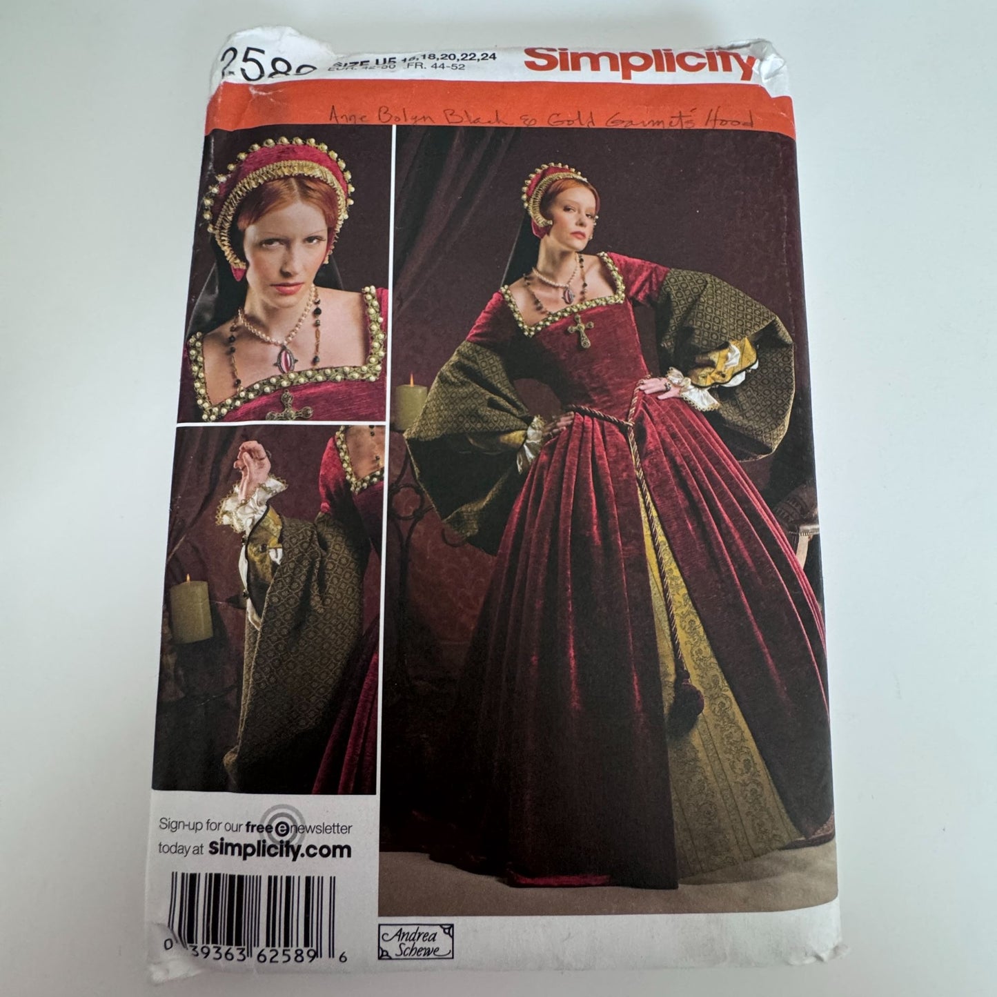 Simplicity Sewing Pattern 2589 Tudor Costume Gown Renaissance Faire Dress 14-22 Andrea Schewe Uncut