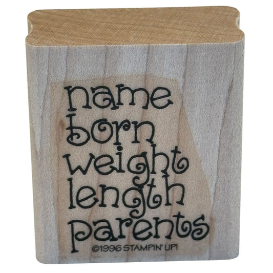 Stampin Up Rubber Stamp Baby Birth Record Scrapbooking Cardmaking Wood Mounted