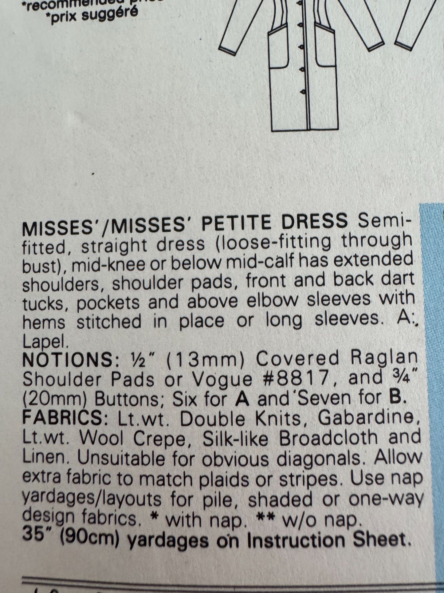 Vogue Sewing Pattern 7116 Straight Dress Vintage 1980s 12 14 16 Mid-Knee Length