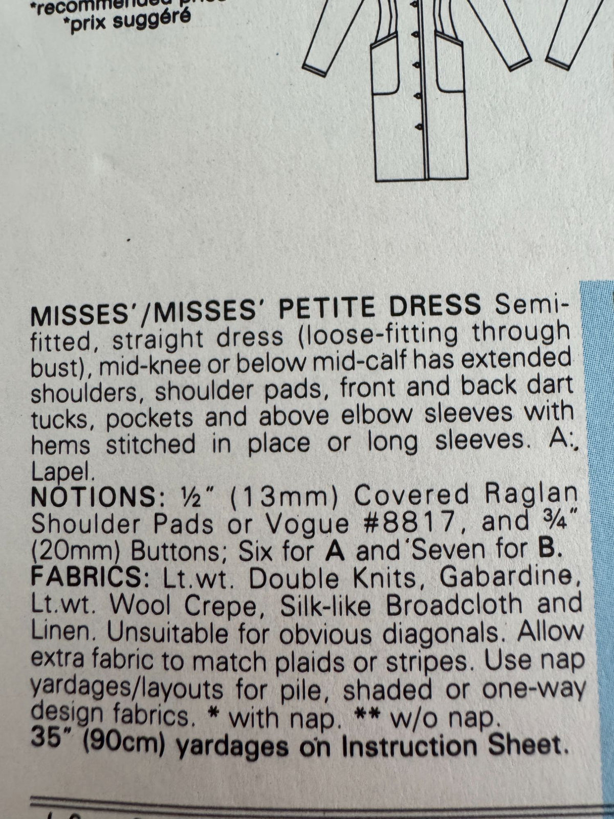 Vogue Sewing Pattern 7116 Straight Dress Vintage 1980s 12 14 16 Mid-Knee Length