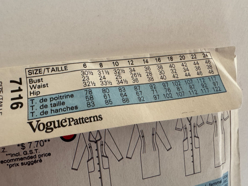 Vogue Sewing Pattern 7116 Straight Dress Vintage 1980s 12 14 16 Mid-Knee Length