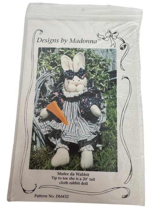 Madonna Doll Making Pattern Cloth Rabbit Mufee de Wabbit 20 Inch Sewing Vintage