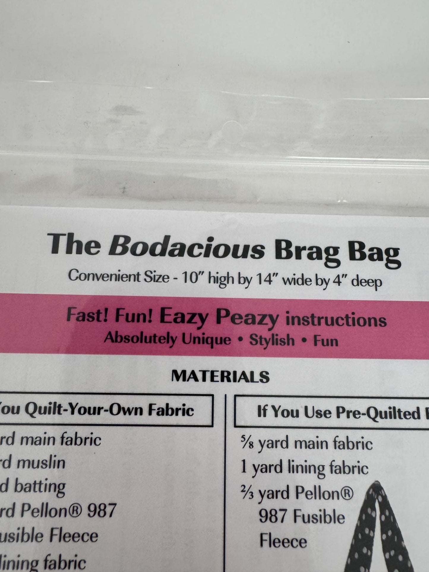 Eazy Peazy Quilts Pattern The Bodacious Brag Bag Quilted Tote Handbag Pet Panel