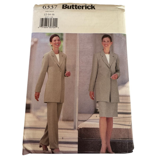 Vintage 90s Corporate Core Suit Sewing Pattern Butterick 6337 Jacket Skirt Pants Minimalist Office Wear 12-16 Uncut