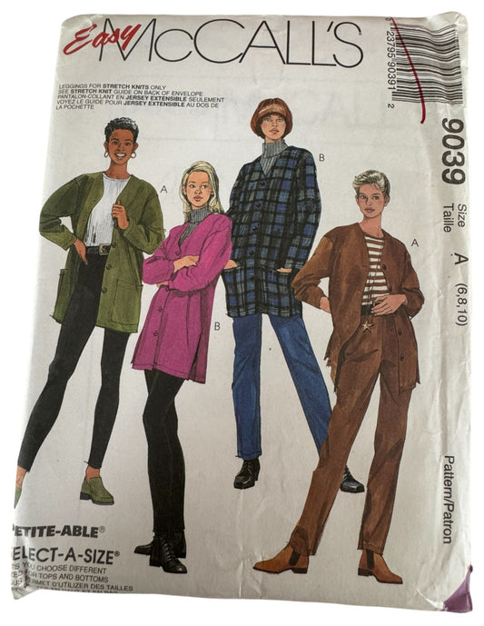 McCalls Sewing Pattern 9039 Cardigan Top Pants Leggings Misses 6 8 10 Casual UC