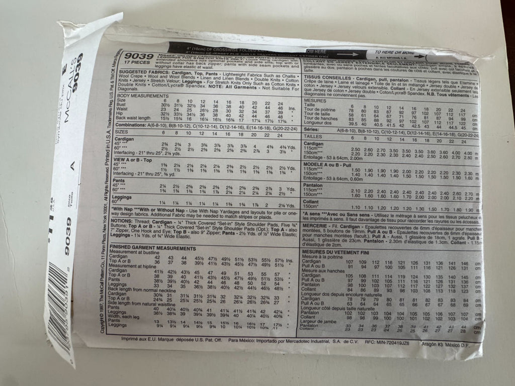 McCalls Sewing Pattern 9039 Cardigan Top Pants Leggings Misses 6 8 10 Casual UC