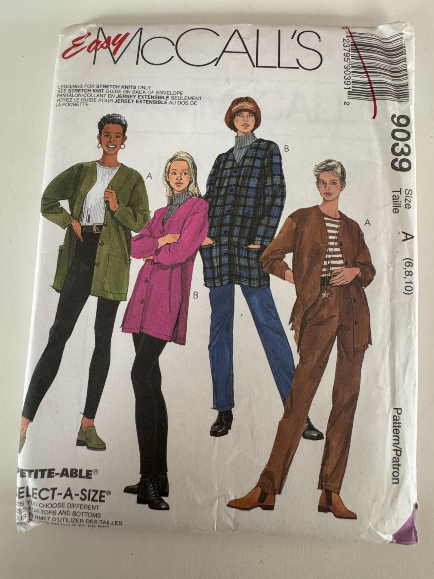 McCalls Sewing Pattern 9039 Cardigan Top Pants Leggings Misses 6 8 10 Casual UC