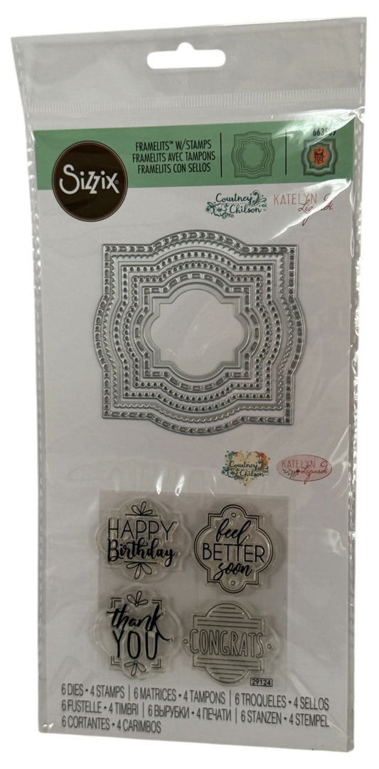 Sizzix Framelits 6 Dies 4 Clear Stamps Layered Labels Frames Birthday Cardmaking