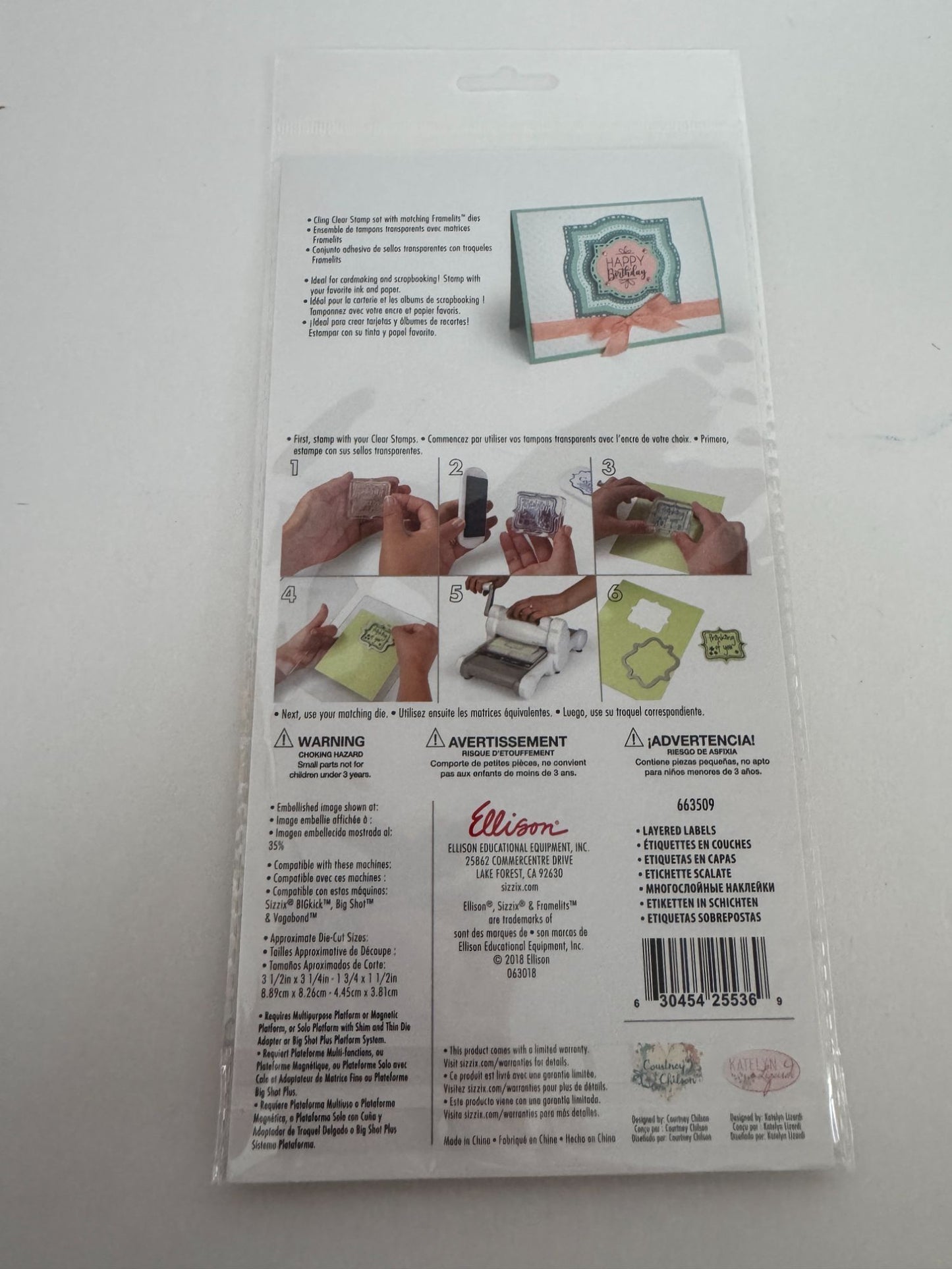 Sizzix Framelits 6 Dies 4 Clear Stamps Layered Labels Frames Birthday Cardmaking