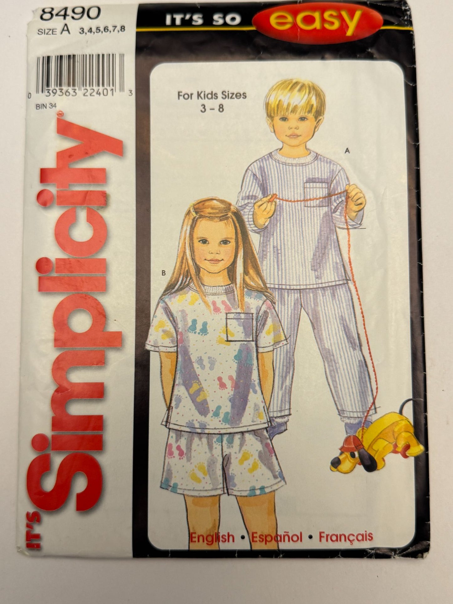 Simplicity Sewing Pattern 8490 Kids Pajamas 3-8 Short & Long Sleeve Easy To Sew